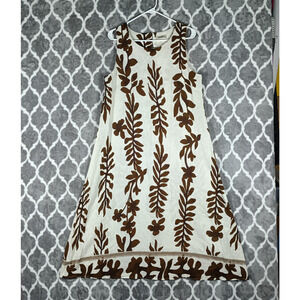 Alessia Pacini Dress Women Size Medium Beige Brown Linen Floral Sleeveless Italy